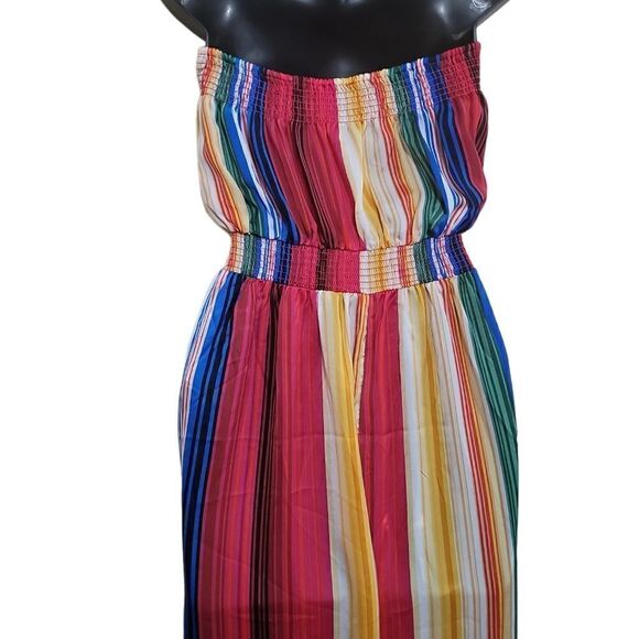 Forever21 Multicolored Stripe Strapless Silk like Jumpsuit Sz Small - Picture 8 of 11